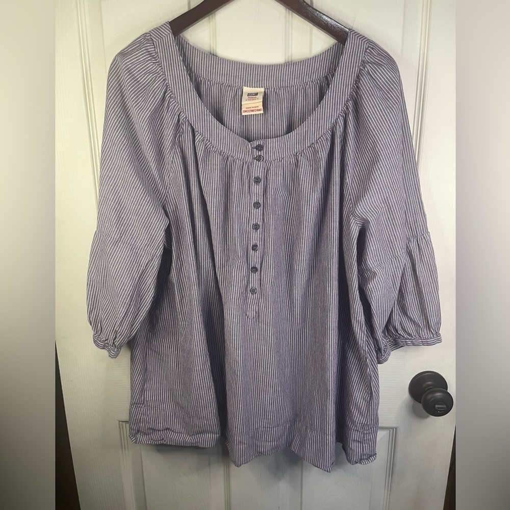 Light Blue Stripe Peasant Blouse - Unknown Brand